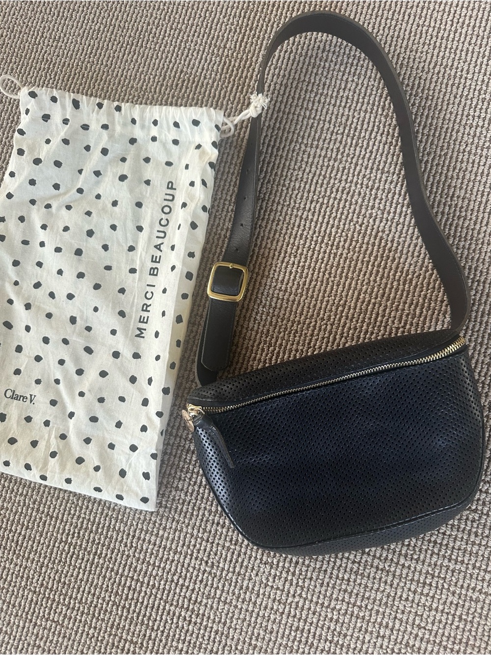 Clare V Black Perforated Leather Belt Bag